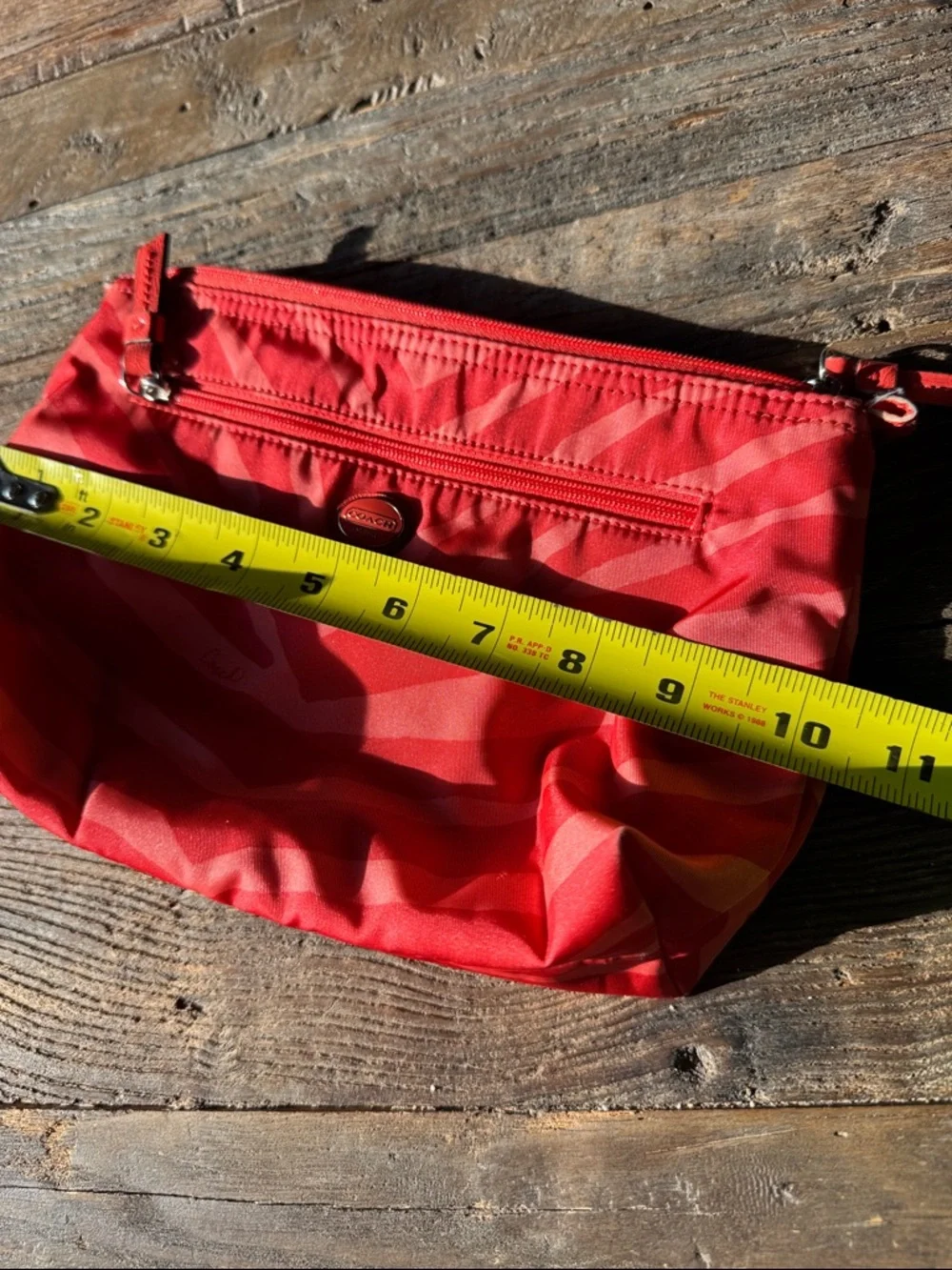 Coach‎ hot orange zebra print nylon clutch, makeup bag, tote organizer